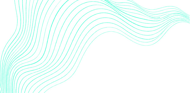 Abstract design with smooth turquoise wavy lines flowing across a white background.